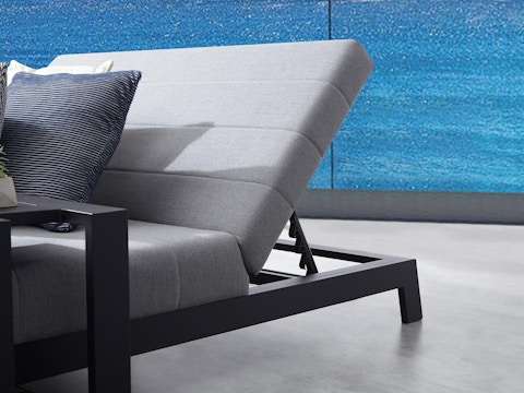 New Noosa Black Outdoor Fabric Sun Lounge Set With Side Tables 5