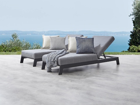 New Noosa Black Outdoor Fabric Sun Lounge Set With Side Tables 3