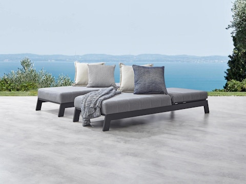 New Noosa Black Outdoor Fabric Sun Lounge Set With Side Tables 2