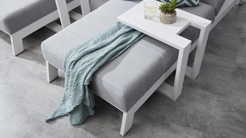 New Noosa White Outdoor Fabric Sun Lounge Set With Side Tables 8 Thumbnail