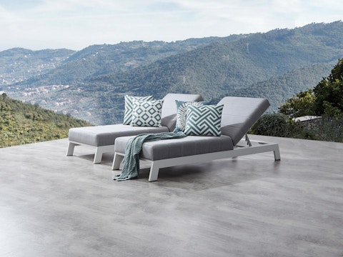 New Noosa White Outdoor Fabric Sun Lounge Set With Side Tables 5