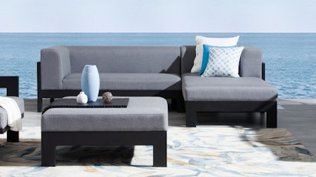 New Noosa Black Outdoor Fabric Chaise Lounge With Ottoman