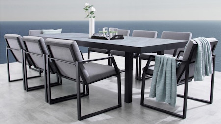 Invini Black Large 9-piece Outdoor Ceramic Dining Set