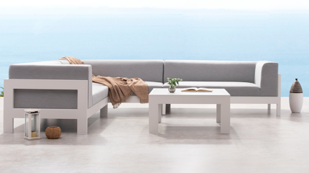 New Noosa White Outdoor Fabric Corner Lounge With Coffee Table