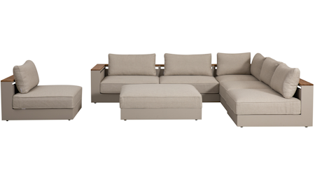 Torquay Seven Ways Outdoor Fabric Lounge System with Teak Accent